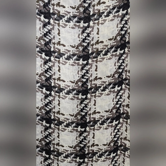 Ivory Black Brown Tweed Print Scarf Sheer Contemporary Dark Academia Raw Edge - Picture 4 of 6